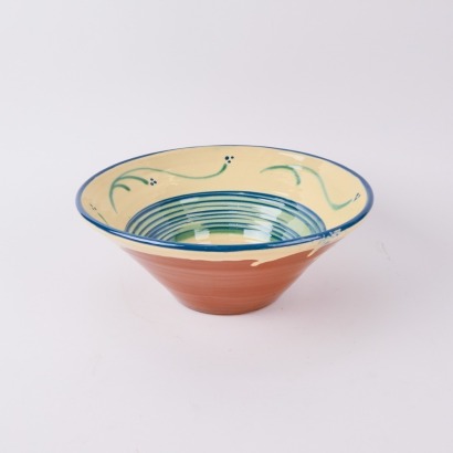 A Large Vintage European Handglazed Terracotta Deep Serving Bowl