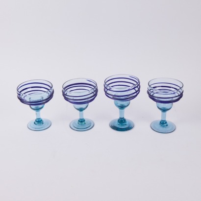 A Set of Four Retro Hand Blown Large Margarita Cocktail Glasses