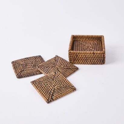 A Handmade Woven Rattan Wicker Set of Coasters