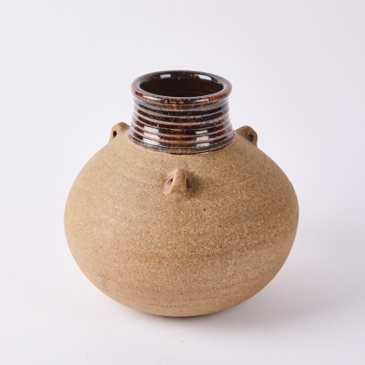 An Impressive Round Ceramic Vase with a Glazed Neck and Interior