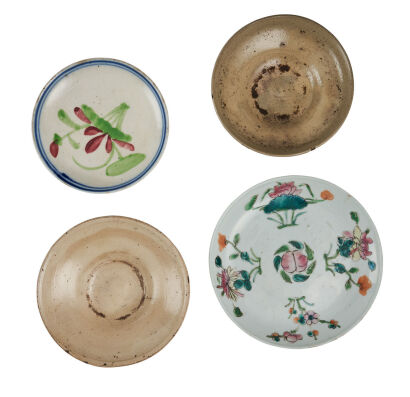 Two 19th Century Chinese Famille Rose Plates and Two Early-17th Century Bowls