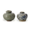 A Chinese Song/Yuan Dynasty Longquan Celadon Pot & A Chinese Ming Dynasty Blue and White Pot