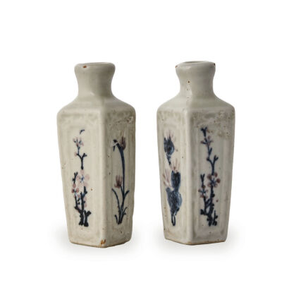 A Pair of Chinese Qing Dynasty Underglaze Red and Blue Square Vases