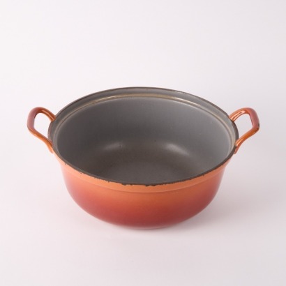 A Dru Holland Flame Enamel Cast Iron Pan
