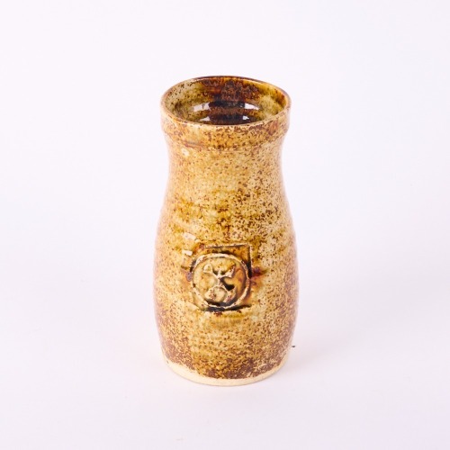 A Len Castle Cylindrical Vase With Castles Impressed Stamp Decoration To The Front
