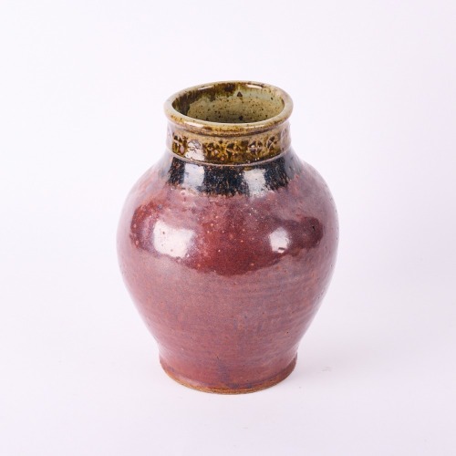A Large Barry Brickell Vase With Stamped Decoration To Neck In A Tenmoku Glaze