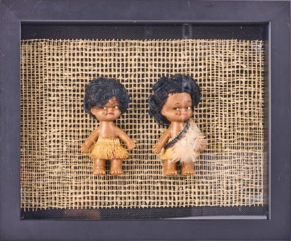 A Framed Pair Of Vintage Maori Souvenir Dolls