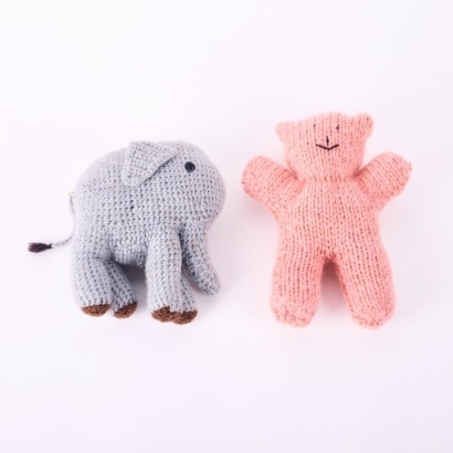 A Hand Knitted Elephant and Teddy