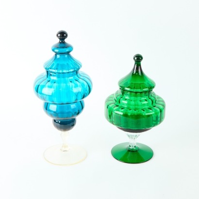 A Pair Of Glass Empoli Apothecary Jars