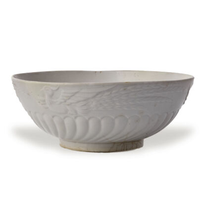 An 18/19th Century Korean White Glazed Big Bowl engraved with phoenix pattern (repaired)