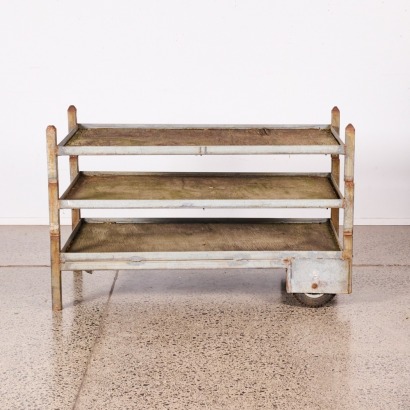 An Industrial Gardeners Shelf Unit On Wheels