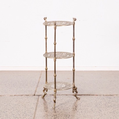 An Ornate Pierced Brass Three-Tier Plant Stand