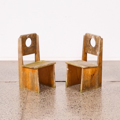 A Pair of Rustic Wooden Childrens Chairs