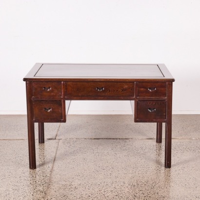 A Solid Wenge Wood Desk With Five Drawers