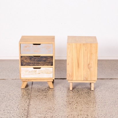A Pair of Rustic Solid Wood Bedside Tables