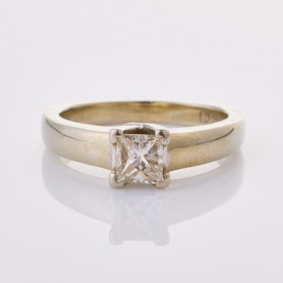 18ct White Gold, Modern, .51ct Princess Cut Diamond Ring