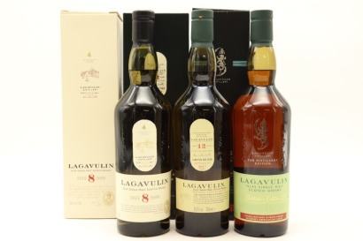 (1) Lagavulin 8 YO, 12 YO & Distillers Edition Single Malt Scotch Whisky, 3 Bottles Sold as One Lot (GB)