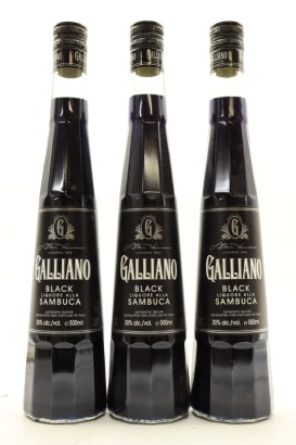 (3) Galliano Black Liquore alla Sambuca, Italy, 30% ABV, 500ml