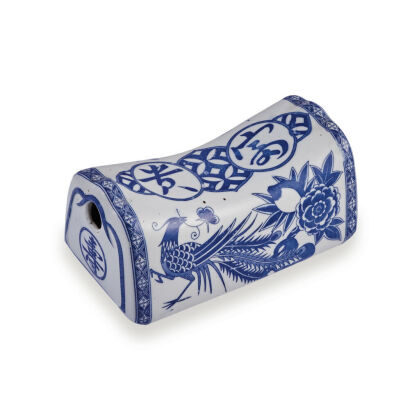 A Blue and White Porcelain Pillow with wealth characters