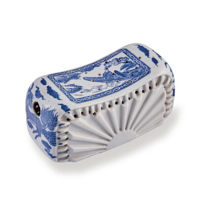 A Blue and White Porcelain Pillow with kylin and landscape
