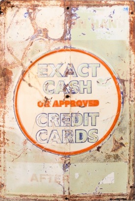 An Exact Cash Or Approved Credit Cards Tin Sign A/F