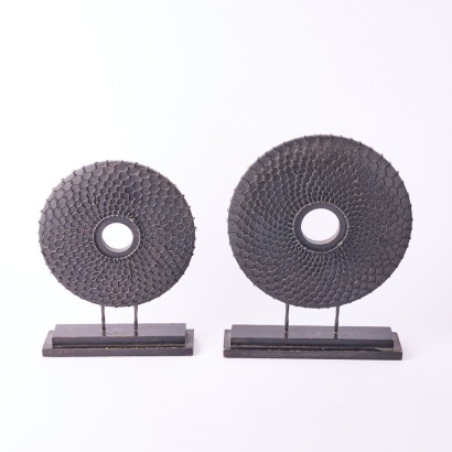A Pair of Wood & Metal Circular Ornaments