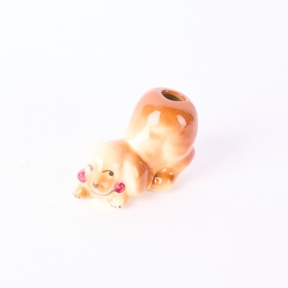 A Tiny Porcelain Dog Figure Bud Vase