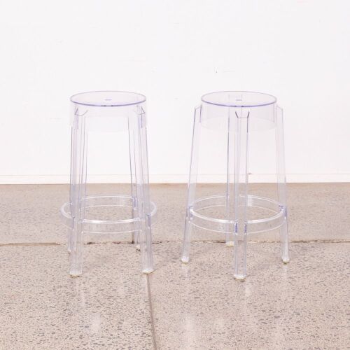 A Pair Of Charles Ghost Stools By Philippe Starck For Kartell