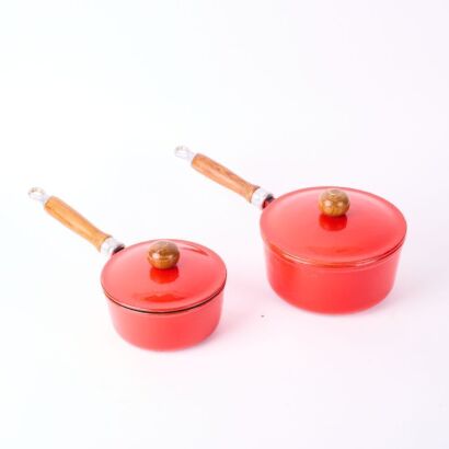 A Pair Of Vintage Red Cast Iron Pots