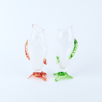 A Pair of Blenko Style Glass Fish Vases