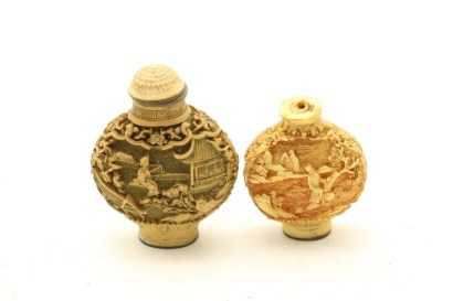 Two Chinese Resin 'Figures and Landscape' Snuff Bottles (Qianlong Year Mark)-John Perry Collections