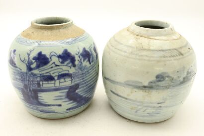 Two Chinese Early Qing Dynasty Blue and White Landscape Jars-John Perry Collections