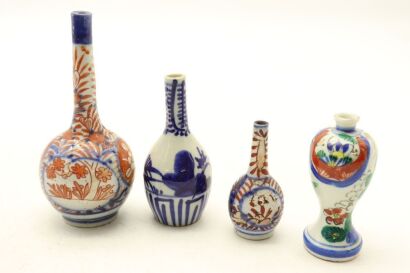 Four Japanese Meiji-year Imari Small Vases AND Blue and White Small Vase-John Perry Collections