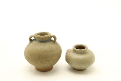 Two Chinese Song Yuan Period Celadon-glazed Handled Small Jars-John Perry Collections