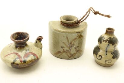 A Japanese Meiji-period Studio Pottery Vase AND A Small Bottle AND Small Gourd Vase-John Perry Collections