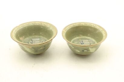 Two Korean Celadon Cranes Small Cups-John Perry Collections