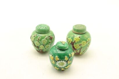 Three Chinese Qing Dynasty Famille-verte Lidded Jars-John Perry Collections