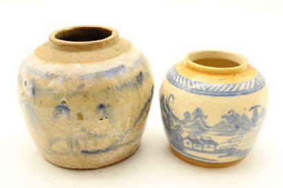 Two Chinese Qing Dynasty Blue and White Landscape Jars-John Perry Collections