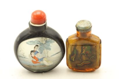 A Chinese Glass Inner Painted' Landscape' Snuff Bottle AND A Chinese Glass Inner Painted' Dragon' Snuff Bottle-John Perry Collections