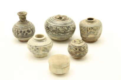 A Group of Six Chinese Ming Dynasty Blue and White Small Jars-John Perry Collections