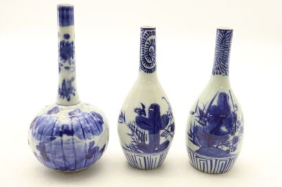 Three Japanese Meiji-period Blue and White Bottle Vases-John Perry Collections