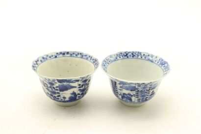 Two Chinese Qing Dynasty Blue and White Landscape Cups-John Perry Collections
