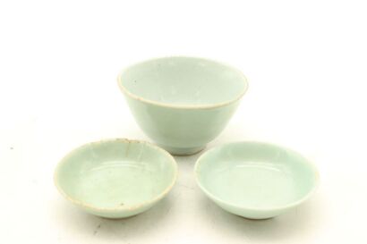 A Chinese Qing Dynasty Celadon Cup and Two Small Dishes-John Perry Collections
