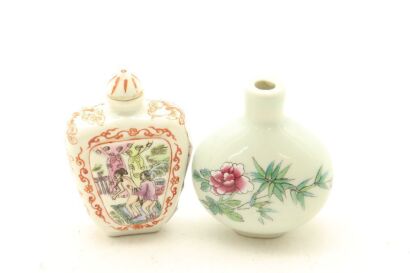 A Chinese Famille Rose 'Erotica' Snuff Bottle AND A Chinese Famille Rose 'Flowers' Snuff Bottle-John Perry Collections