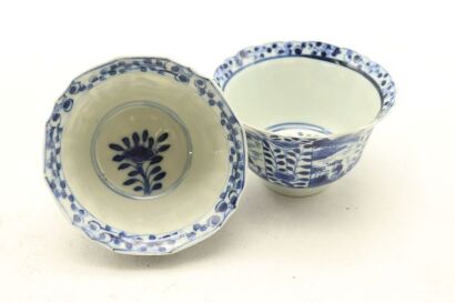 Two Chinese Qing Dynasty Blue and White Landscape Cups-John Perry Collections