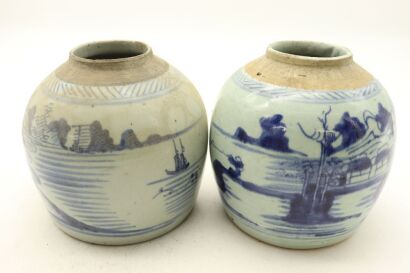 Two Chinese Early Qing Dynasty Blue and White Landscape Jars-John Perry Collections
