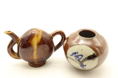 A Japanese Studio Small Pottery Jar AND A Chinese Sauce Glaze Small Tea Pot-John Perry Collections
