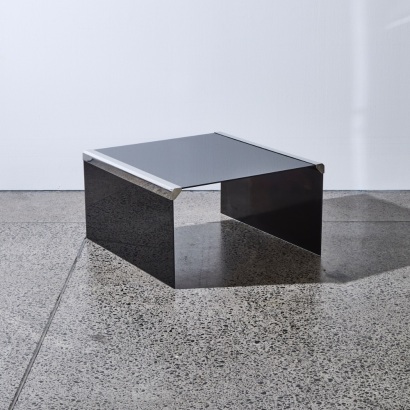 A Pieranglo Gallotti for Galotti and Radice Black Glass and Chrome Coffee Table