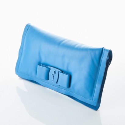 Salvatore Ferragamo, Viva Bow Blue Leather Shoulder Bag with Box - Near new