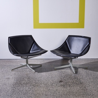 A Pair of Jehs & Laub Black Leather Space Chairs for Fritz Hansen